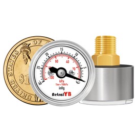 ​AetralYB 1inch Vacuum Pressure Gauge, 30Inhg-0/-100Kpa-0,1" Dial, 1/8 NPT Back Mount, 304 Stainless Steel Case, Brass Internal, for Vacuum Test