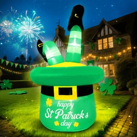 5 FT St. Patrick’s Day Inflatables Outdoor Decorations, Playful Leprechaun Hat St. Patricks Blow Up Inflatable Decoration with Bright Lights, Funny Upside-Down Legs Decor for Holiday Lawn Yard