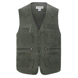 Men's Casual Outdoor Work Pockets Fishing Photo Journalist Denim Vest (XX-Large, Army green)