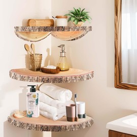 Corner Shelf Wall Mounted Wood Corner Floating Shelves 3Pcs Wall Shelf Rustic Small Corner Shelf Live EDG Floating Shelvesfor Bedroom/Bathroom/Living Room Decor/Kitchen/Office