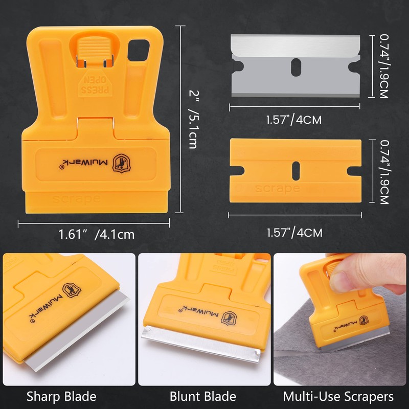 MulWark Razor Blade Tool Set, 8-Pack Mini Plastic Scrapers with
