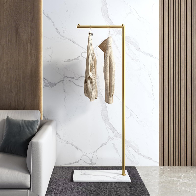 ZHBHYZ Gold clothing rack with Marble Base,Modern clothes racks for