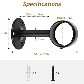 Ceiling Mount Curtain Rod Bracket, Heavy Duty Curtain Rod Holders Brackets Black Ceiling Curtain Hooks Hangers Fit for 1-1/4 Inch Drape Poles, Set of 2