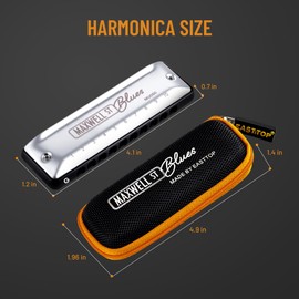 East top MAXWELL ST Blues Harmonica G, Professional Overblow and Bending 10 Holes MS030 Blues Harp Mouth Organ For All Levels Adults, Professional Players and Students