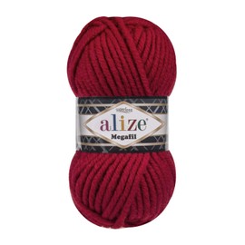 Alize Superlana Megafil Yarn, 3 Balls per Ball, 100 g, 55 m, 75% Acrylic, 25% Wool, SuperBulky Yarn, 56 Red