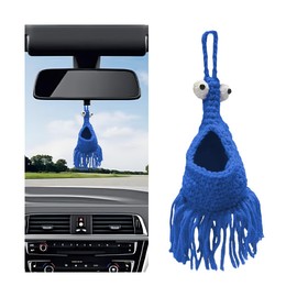 KHGUZ Crochet Yip Yip Car Hanger, Cute Knitted Alien Vehicle Mirror Charm Pendant, Handmade Automotive Interior Rear View Hanging Decor Accessories, Universal for SUV, Sedan, Truck (Blue)