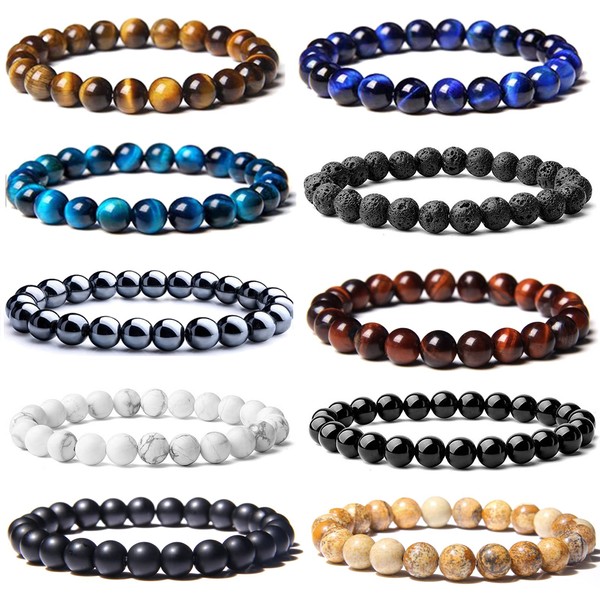 sonnyx SONNYX 10PCS Tiger Eye Bracelet For Men 8MM Natural