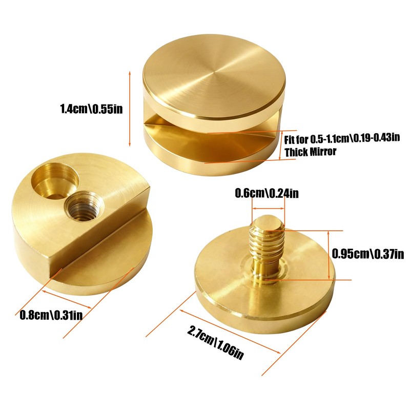 Ykendz Aluminum Mirror Clips, Round Shape Wall-Mounted Mirrors Bracket, Glass