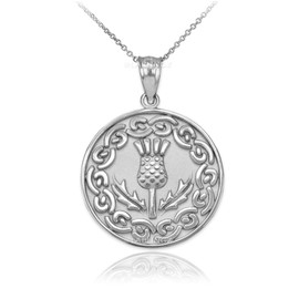 Irish Jewelry Sterling Silver Scottish Thistle Flower Medallion Pendant Necklace (20)