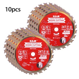 HOJR 10-Pack 6-1/2" 24-Tooth / 7-1/4" 24-Tooth TCT Circular Saw Blade, Framing/Universal Wood Cutting Saw Blade, Arbor: 5/8", Chip Tip Special Anti-Stick Coating - TA (6-1/2" 24T 5/8")