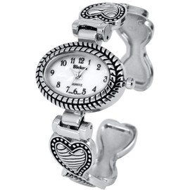 Blekon Collections Japanese Quartz Women's 30mm Oval Case Elegant Cuff Bangle Watch (Silver)