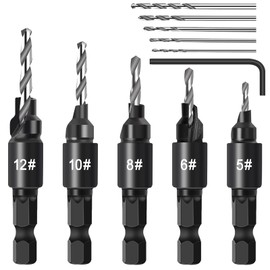 Countersink Drill Bit Set, 5Pcs Woodworking Counterbore Hole Drill Bits for Wood, 1/4" Hex Shank Quick Change Chamfered Adjustable Drilling Tool Kit on Pilot Counter Sink Holes for Woodworking