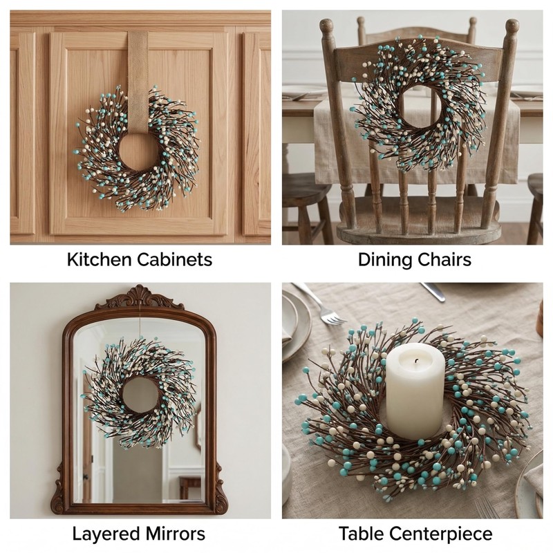 Quixem 15 Inch Rustic Teal Cream Pip Berry Candle Ring