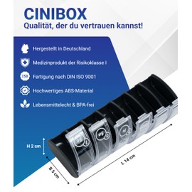 CINIBOX 7 in 1 – Tablettenbox 7 Tage – Anthrazit – Pillendose & Medikamentenbox mit 7 Fächern – leicht zu öffnen & sicher verschlossen – BPA-frei & lebensmittelecht – Made in DE