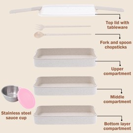 PIWOSGOL Bento Box Lunchbox Brotdose, 3 Fächer Stapelbare Bento Lunch Box mit 2 Saucenbehälter, Lecksicher, Mikrowelle sicher, meal prep boxen für Erwachsene Kinder Schule Picknick Büro Reise