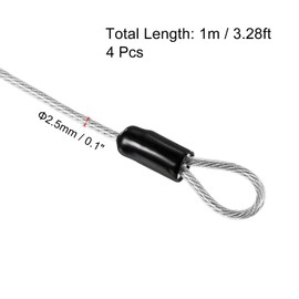 TOP-VIGOR 4Pcs Security Steel Cable, 2.5mm x 1m / 3.28ft Coated Safety Wire Rope Double Loop Flexible Security Cable Lock for Outdoor Travel Luggage Bike, Transparent