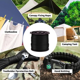 Ligebul Paracord Rope, 100M/328FT, 4mm, 9 Strand Parachute Spool Cord Nylon Paracord Rope for Camping Hammock Clothslie Hiking Fishing Survival (Black)