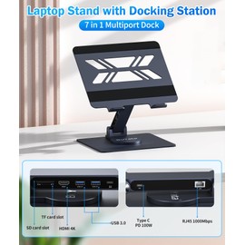 BoYata USB-C Laptop Docking Stand, 9 in 1 Aluminum USB C Dock Tablet Stand with 4K HDMI, 3 USB 3.0, PD 100W, Portable Docking Station for MacBook Pro/Air/Dell/HP/Surface/Lenovo, Plug and Play