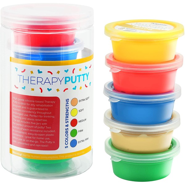 Playlearn Therapy Putty - 5 Strengths - Stress Putty for Kids and Adults - Extra Soft to Firm