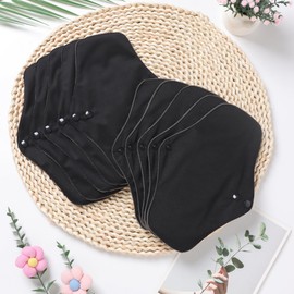 Asenappy 10 Piezas De Compresas Sanitarias Reutilizables De Color Negro Con Broches Negros - Compresas Sanitarias De Tela | Compresas Para Incontinencia Ligera | Compresas Menstruales Reutilizables(10