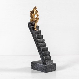 Hebdids Modern Contemplative Figure Sculpture, Black and Gold Stairs Design, 9.45 x 4.72 x 1.97 inches