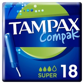 Tampax Compak Super Tampons with Applicator, 18 Tampons, Leak Protection And Discretion, Super Absorbent