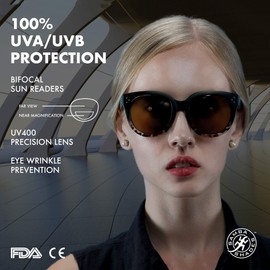 SAMBA SHADES - anteojos de sol bifocales para mujer de gran tamaño, lectores de sol redondos, color negro mate, café 2.00 potencia para mujeres