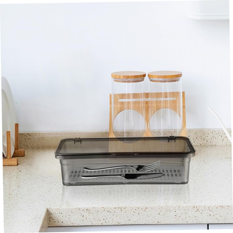 GRIRIW 2pcs Cutlery Holder with Drain Shelf Multi-Function Chopsticks Box