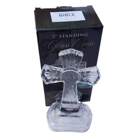 Biblegifts Standing Glass Cross 7" 18cm High from Sturdy Ideal for Nuns, Monks, Pastors, Vicars or Ministers. Boxed Gift