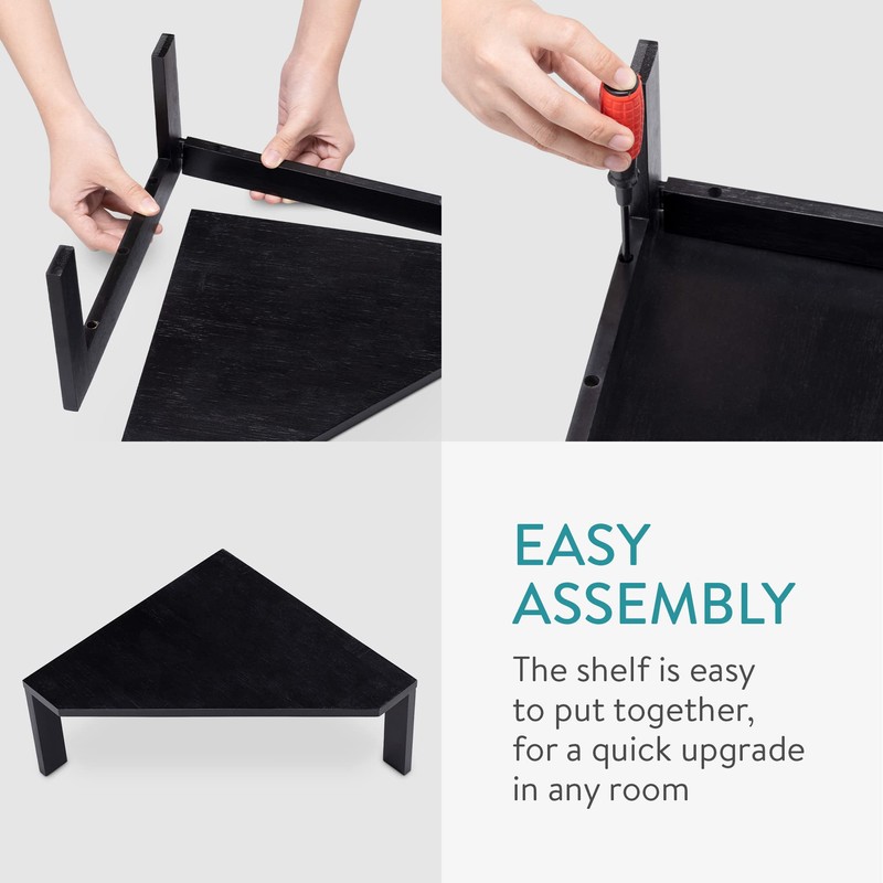 Navaris Bamboo Corner Shelf Unit - Free-Standing Corner Shelf Organizer