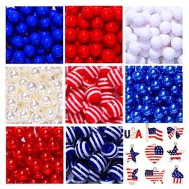 209PCS 4th of July Patriotic Beads Charms for Jewelry Making Enamel American Flag Star Charms Red Blue Acrylic Pearl Beads for DIY Independence Day Necklace Bracelets (Flag Color (209PCS))