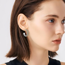 Two Tone Hoop Earrings for Women Stylish Mix Metal Silver & Gold Plated Twisted Rope C Shaped Hoop Earrings Fashion Jewelry Gift