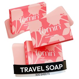 FOMIN - Antibacterial Paper Soap Sheets for Hand Washing - (300 Sheets) Rose Portable Travel Soap Sheets, Dissolvable Camping Mini Soap, Portable Hand Soap sheet