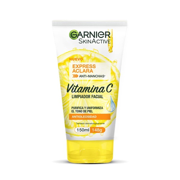 Garnier Gel Limpiador Facial Tono Uniforme con Vitamina C Express Aclara 150ml, 170 grams, 150 mililitro, 1