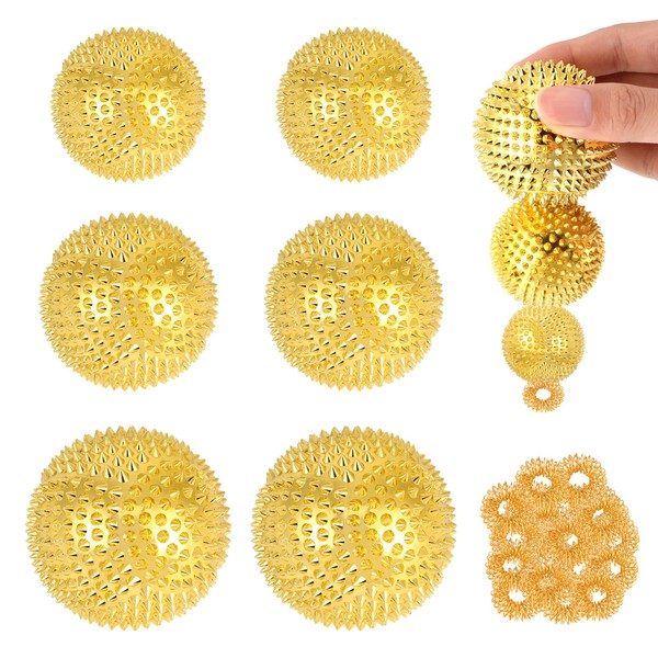Pack of 6 Magnetic Massage Ball Hedgehog Ball and 20 Pieces Massage Rings, Magnetic Acupressure Balls, Acupuncture Massage Balls, Yoga Ball for Stress Relief Massage (Gold)