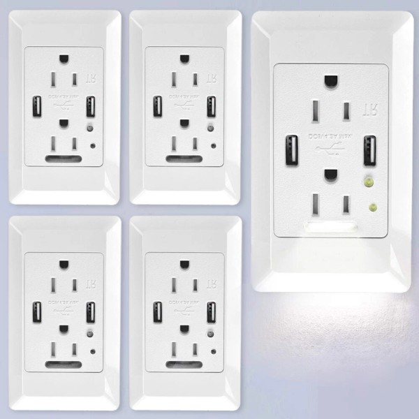 smo LED Night Lights Wall USB Outlet Charger Tamper Resistant