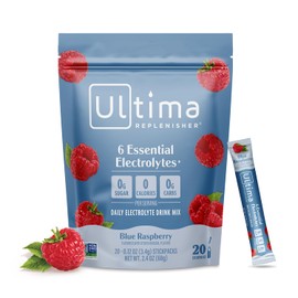 Ultima Replenisher Polvo de hidratación de electrolitos, frambuesa azul, bolsa de 20 paquetes de palos, sin azúcar, 0 calorías, 0 carbohidratos, sin gluten, ceto, sin OMG con magnesio, potasio