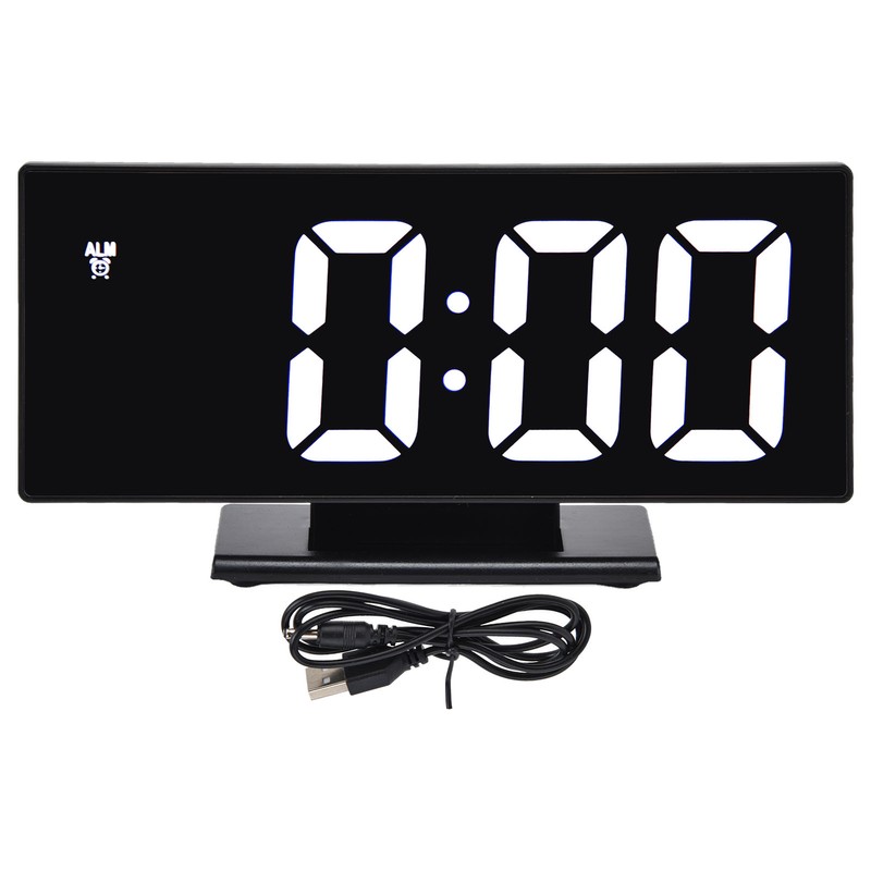 Digital Alarm Clock LED Mirror Screen USB Charging Automatic Dimming