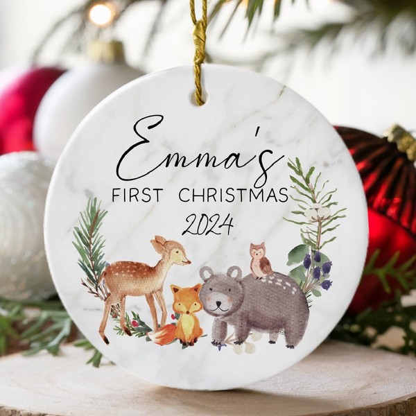 First Christmas Woodland Creatures 3 Inch Ceramic Christmas Ornament With