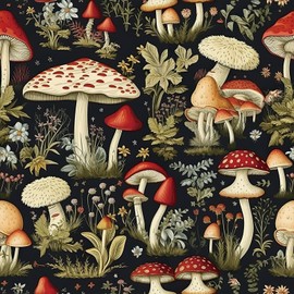 Livelynine Whimsical Mushroom Wallpaper Peel and Stick Red Black Sage Green Cream Dark Mushroom Botanical Wallpaper for Bathroom Colorful Boho Removable Decorative Contact Paper Kitchen 17.5x78.8"