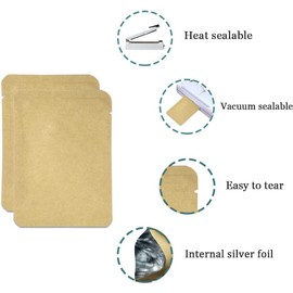 FERENLI 100 Pieces 6.3x9.4 inch (Usable Size 5.5x8.9 inch) Kraft Paper Open Top Vacuum Sealable Bags Mylar Foil Heat Seal Pouches for Sample Food Storage Packaging with Tear Notches