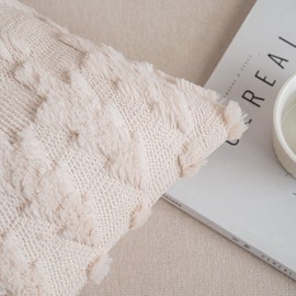 SHITURRE Beige Christmas Tree and Reindeer Decorative Throw Pillow Covers 18"x18", 2 Packs Soft Plush Square Pillow Cover with Embroidery for Home Decor, Holiday Cushion Cases for Bed Living Room