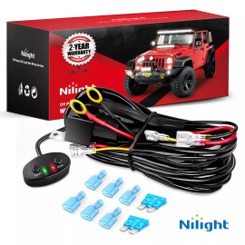 Nilight Wiring Harness Kit 16AWG for Dual Color LED Light Bar & 12V Relay 15A Blade Fuse