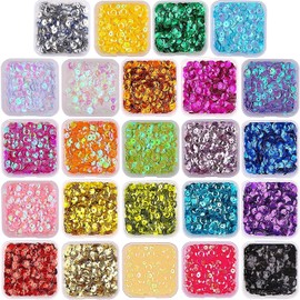 VEYLIN Loose Sequins,22500pcs 4MM Bulk Loose Sequins 24 Colors Round Embroidery Sequins for Crafts Sequins with Holes for DIY