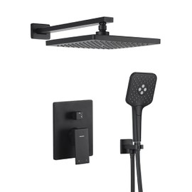 Casta Diva Matte Black Rain Shower Head with handheld Spray Combo, Shower Diverter and Brass Shower Valve Trim Kit, Shower Faucet Set, Square Shower System