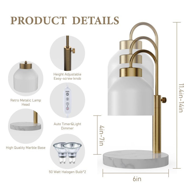 Candle Warmer Lamp, with 2 Bulbs,Timer & Dimmer,Compatible with Large