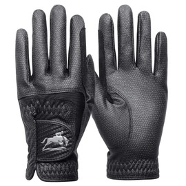 Horse Riding Gloves Women PU Leather Equestrian Horseback Comfortable Grip Ladies Girls Glove Lightweight Breathable Touchscreen Stretchable for Outdoor Sport (Dark, Medium)