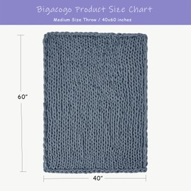 Bigacogo Chunky Knit Throw Blanket for Couch, 40x60 inches, 100% Hand Knitted with Thick Jumbo Chenille Yarn, Cozy Soft Large Rope Knot Cable Crochet Blankets for Sofa Bed Living Room, Cold Sea Blue