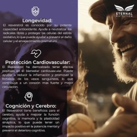 Eternal Nutrition Resveratrol 98  Polifenoles y Antioxidante Premium (300 Caps)  150 Porciones, 1000 mg  Antioxidante, Sirtuinas y Bienestar...       