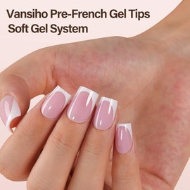 Vansiho 150 Uñas Postizas de Gel Francesas, Uñas Postizas de Gel Rosa con Punta Francesa, Cortas, Cuadradas y Suaves, Para Decoración de Uñas Diy, 15 